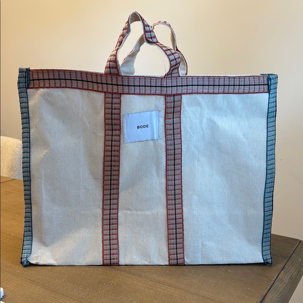 Bode Canvas Tote with Striped Accents